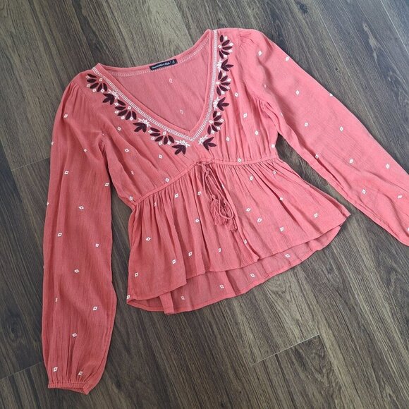 💙 Abercrombie & Fitch Boho Size S/M Lightweight Blouse Cotton Blend Cottage Cor - Picture 3 of 7